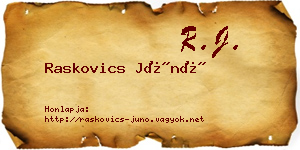 Raskovics Júnó névjegykártya